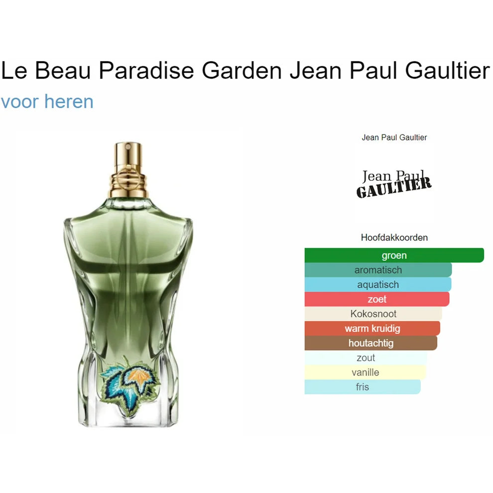 Image of Jean Paul Gaultier Le Beau Paradise Garden EDP 125ML | Long Lasting Fresh Woody Aquatic Men's Cologne with Coconut Water, Green Fig & Sandalwood - Designer Fragrance Spray